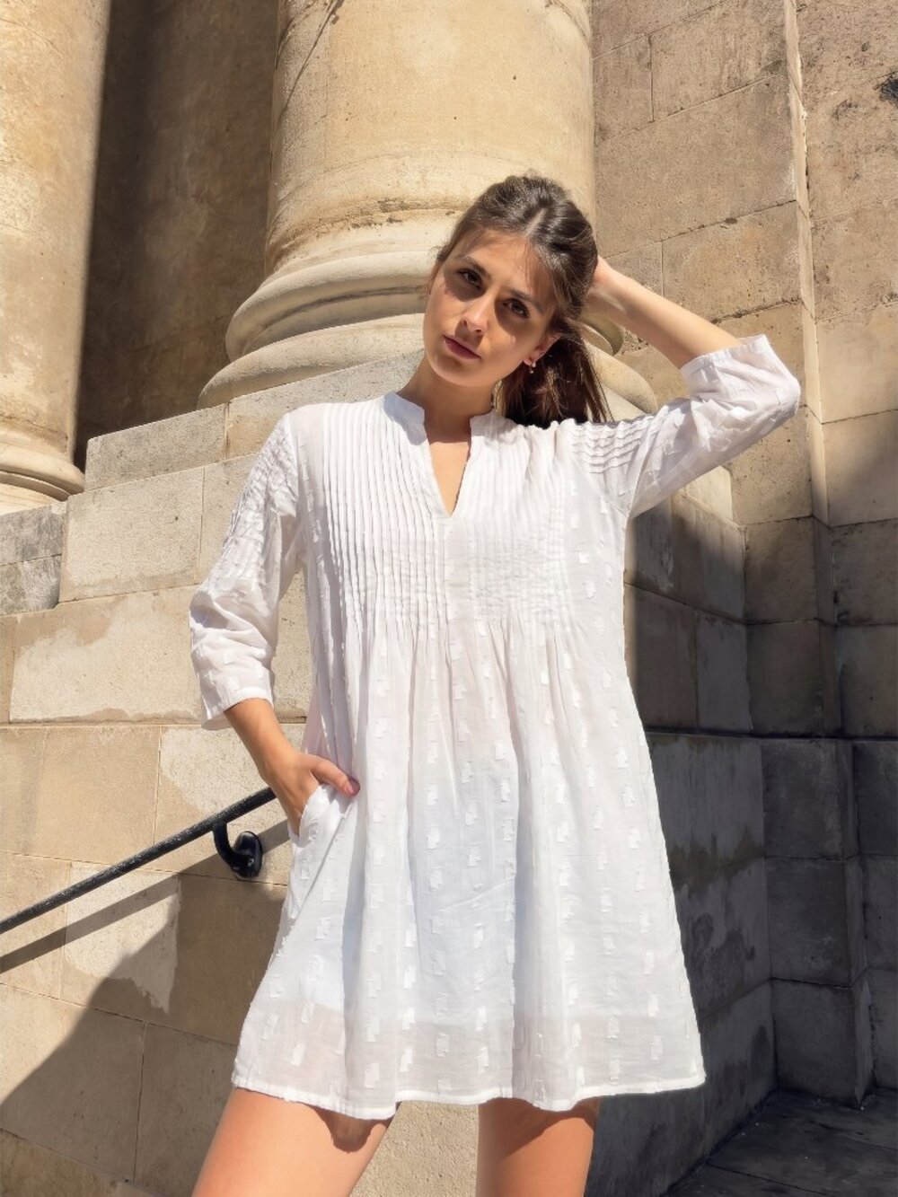 Dolma Pin Tuck White Summer Tunic Dress Cover Up Top Shirt NEW Cotton $148 Large